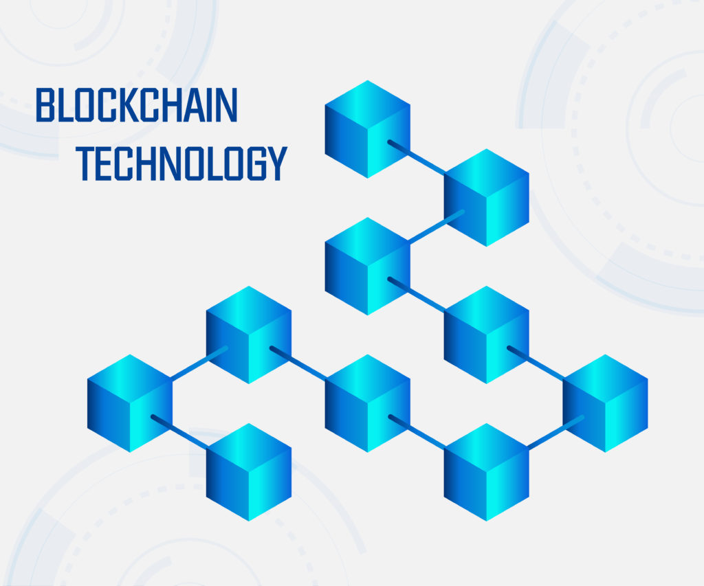 Abstract Blockchain isometric concept banner. Modern Concept of Digital Technology in the Shape of Block Chain net. Vector Illustration.